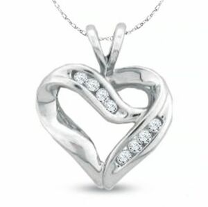 10k Solid Genuine Diamond Heart Crossover Pendant With Chain White Gold